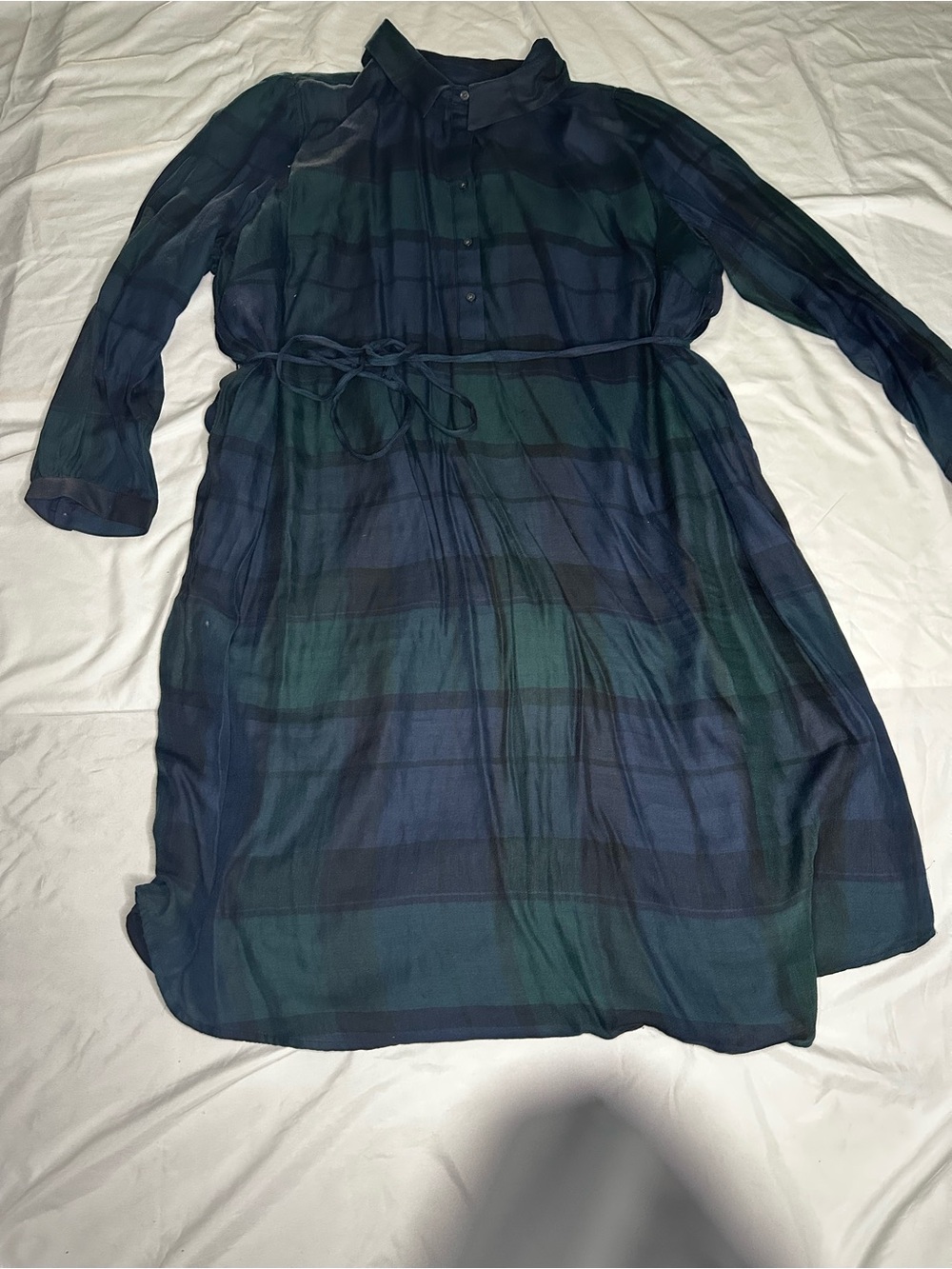 LOFT‎ Navy and Forest Green Plaid Long Sleeve Shirt Dress
